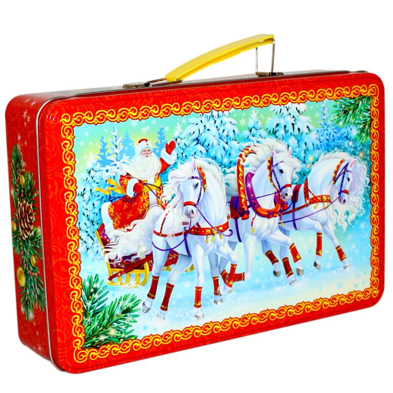 Сладкий новогодний подарок в жестяной упаковке весом 1000 грамм